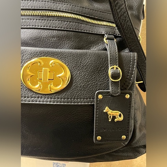 Emma Fox Black Leather Satchel Gold Hardware Convertible Shoulder Bag Purse Lg - Picture 10 of 15